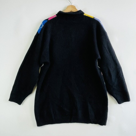 Brass Plum Vintage 80s Rainbow Argyle Angora Wool Blend Sweater Womens Sz Small - Picture 6 of 7